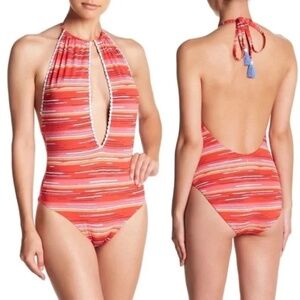 Dolce Vita Red Striped Halter One-Piece Swimsuit